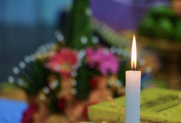 candle flame light  and seeking hope with blur background