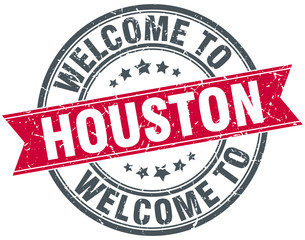 welcome to Houston red round vintage stamp