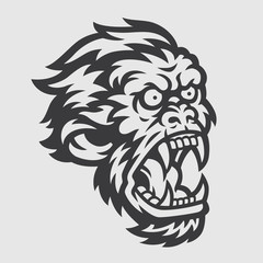 Angry Mad Ape Chimpanzee Head Logo Mascot Emblem