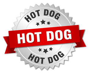 hot dog 3d silver badge with red ribbon