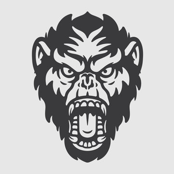 Angry Mad Ape Chimpanzee Head Logo Mascot Emblem
