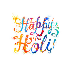 Happy Holi! Splash paint inscription