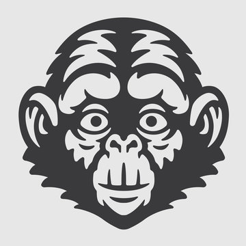 Happy Ape Chimpanzee Head Logo Mascot Emblem