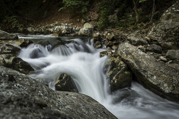 Wild mountain river flowing through rocks