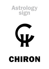 Astrology Alphabet: CHIRON, planetoid (little planet). Hieroglyphics character sign (initial symbol).