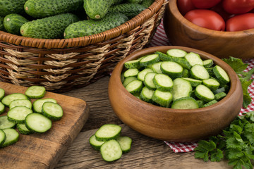 Ripe vegetables on an old wooden table.