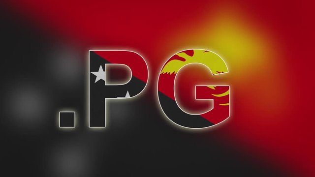 PG - internet domain of Papua New Guinea...Typing top-level domain ".PG" against blurred waving national flag of Papua New Guinea. Highly detailed fabric texture for 4K resolution.