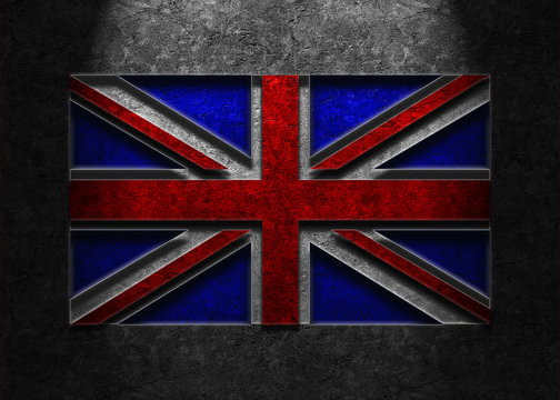 Flag of Great Britain rendered in a smooth, dark, weathered stone texture with lighting from top center