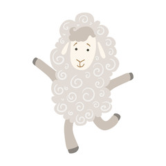 Sheep Cute Toy Animal With Detailed Elements Part Of Fauna Collection Of Childish Vector Stickers.