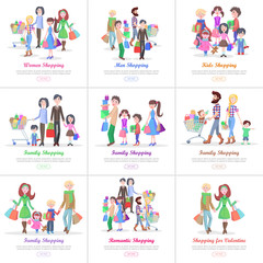 Fototapeta premium Family Shopping Web Banners Set in Flat Design