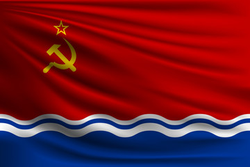 National flag of the Republic of Latvia in the USSR. The symbol of the state on wavy silk fabric. Realistic vector illustration.
