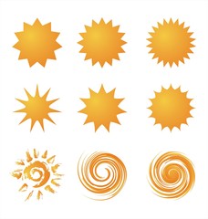 Sun symbols, icons and signs set. Solar energy design concept. Logo idea.