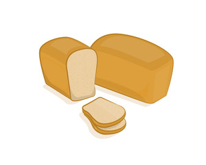 White bread, sliced on a white background