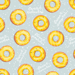 Cute seamless background of sweet donuts. Pattern