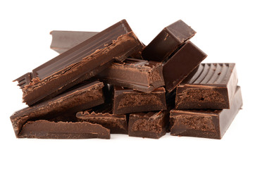 Dark chocolate on a white background