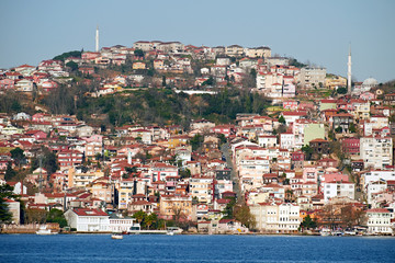 Architecture on the Bosphorus Strait, Istanbul in Turkey.