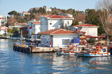 Fototapeta na wymiar Kanlica ferry stop on the Bosphorus Strait, Istanbul in Turkey.