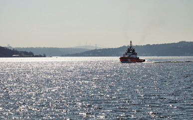 Coast guard on the Bosphorus, Istanbul, Turkey.