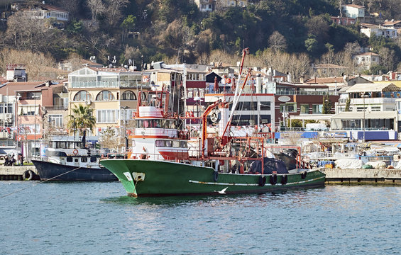 Fishing trawler on the Bosphorus Strait, Istanbul in Turkey.