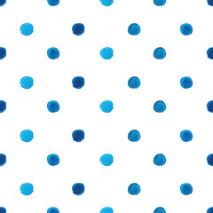 Watercolor blue polka dot seamless pattern