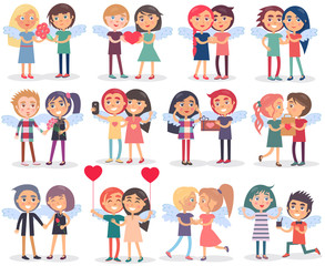 Couples on Valentine s Day on White Background