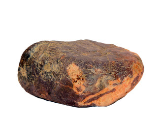 Red jasper stone isolated on white background close-up. Macro photography of cryptocrystalline...