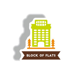 Naklejka premium stylish icon in paper sticker style building apartment block