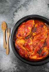 Roast chicken with  sauce and rosemary