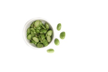 Parkia speciosa in  cup  on white background ( bean petai, twisted,  cluster, stink, bitter, sato )