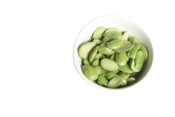 Parkia speciosa in  cup  on white background ( bean petai, twisted,  cluster, stink, bitter, sato )