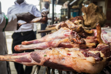 Nyama choma means grilled meat - traditional east african food