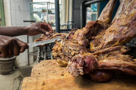 Nyama choma means grilled meat - traditional east african food