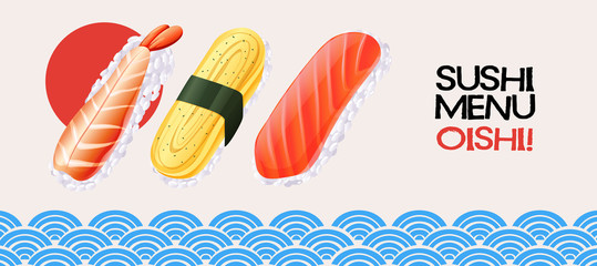 Sushi roll on japanese style background