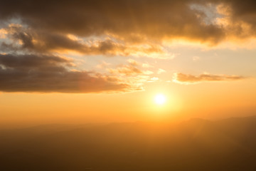 Sunset at the Mountain Hill,Beautiful sunlight, Golden lights background