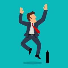 Businessman jumps happy