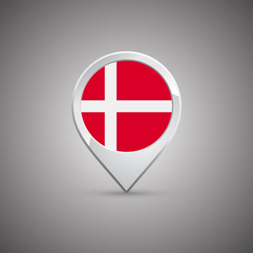 round location pin with flag of denmark