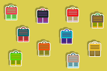 flat icons set of briefcase and documents concept in paper sticker style. infographic items