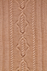 background beige knitted fabric with a pattern closeup