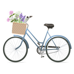 Fototapeta na wymiar Bicycle with flowers in basket.