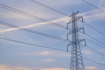 High Voltage electric poles with clear sky