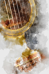 Abstract Guitar on water color background, 