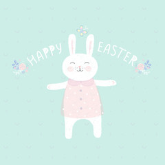 Easter bunny with flowers. hand-drawn. Vector illustration.