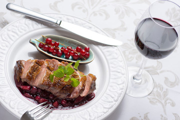 Roasted Duck Breast with Apples and Red Currants in Red Wine Sauce