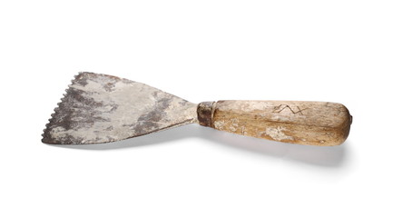 old metal industrial working spatula tool, isolated on white