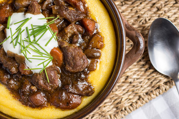 Beef Stew with Mushrooms, Carrots and Corn Polenta