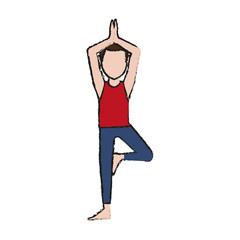 Man practice yoga cartoon icon over white background. colorful design. vector illustration