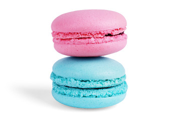 Cake macaron or macaroon isolated on white background, sweet and colorful dessert
