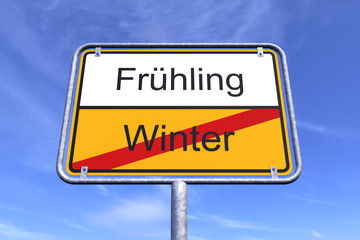 Obraz premium Ortsschild - Ortstafel - Frühling - Winter