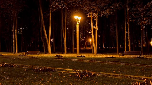 Lantern in Victory park, autumn. Time lapse shot in motion