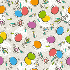 Seamless Patterns with  color easter eggs and flower.Ideal for printing onto fabric and paper or scrap booking, vector illustration